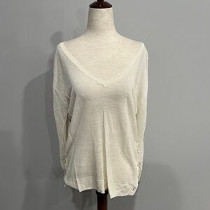 J Crew Thin Chic Cream V-Neck Long‎ Sleeve Sweater XS